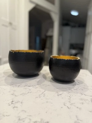 Black Hammered Bowls With Gold Accent - Image 1 of 4