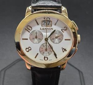 Orologio Lanvin Quarzo Uomo Swiss Made Cronografo L09 03849 Placcato Oro Ovale Data - Foto 1 di 18