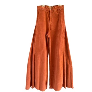 Free People Santa Cruz Corduroy Wide Leg Jeans Size 29 Orange Stretch High Rise - Picture 1 of 11
