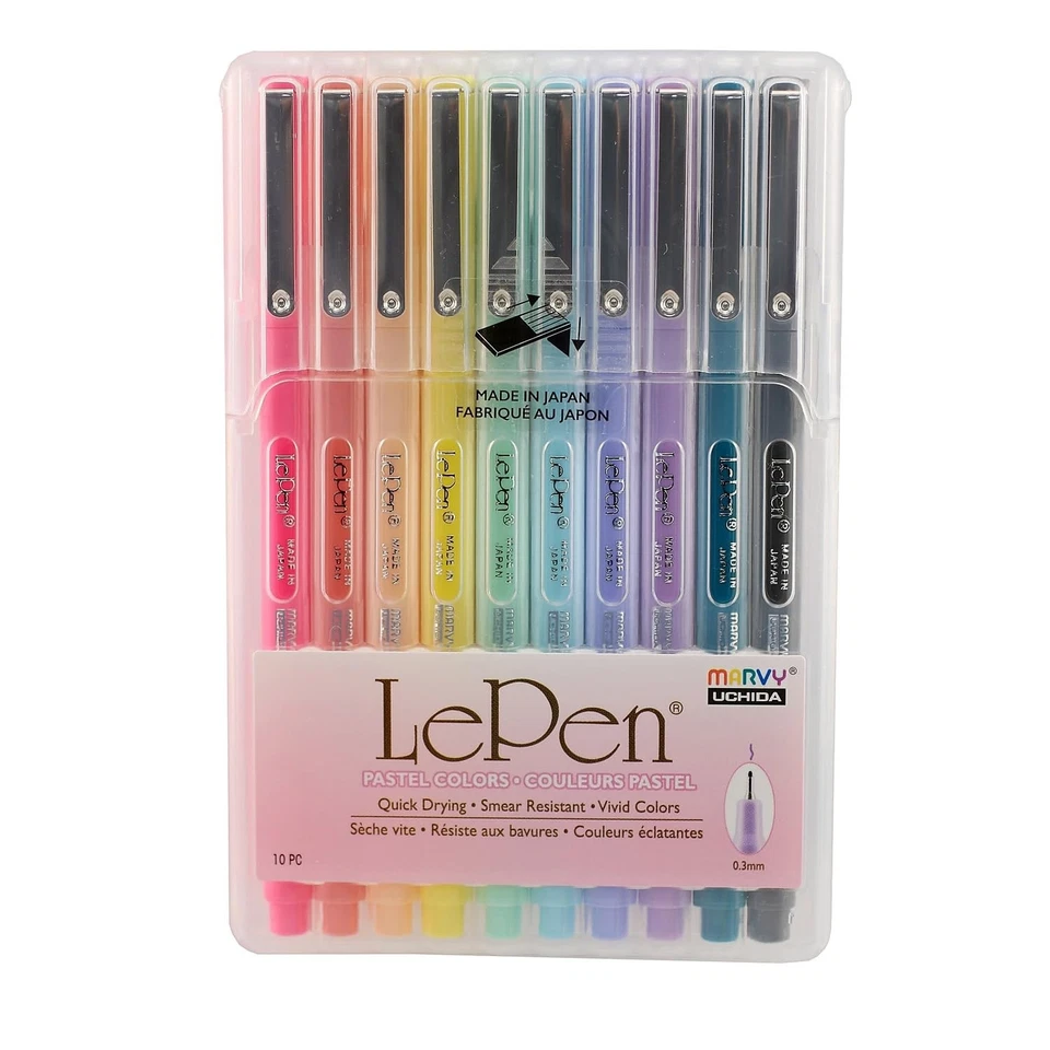 Marvy Uchida Lepen Set of 10 Pastel Color Pens 0.3mm