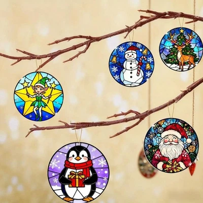 Weihnachten Urlaub Runde Acryl hängende Ornament mit Schneemann Pinguin Santa - Bild 1 von 4