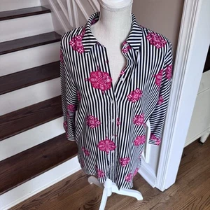 Chico’s Damengröße 1 (Medium) Medaillon gestreifte Tunika 3/4/Ärmel schwarz & weiß - Bild 1 von 14