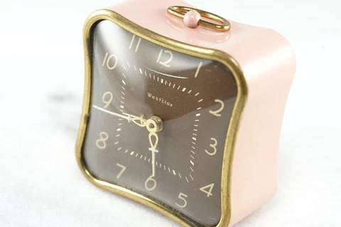 Westclox Baby Girl 1950's Alarm Clock Roman Goddess Venus Hands, Pink Mechanical Cover