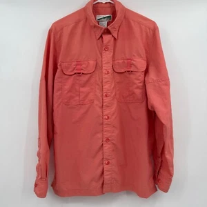 LL Bean Shirt Men Medium Orange Insect Shield Long Sleeve Button Up Nylon Vented - Picture 1 of 16