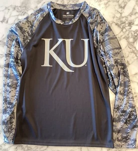 Kansas Jayhawks KU Colosseum Gray Athletic LS Shirt Men's L Army Rock Chalk A1 - Picture 1 of 8