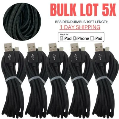 1/5Pack 10Ft USB Charging Cable For iPhone 14/13/12/11/8/7/6/5 Fast Charger Cord - Image 1 of 4