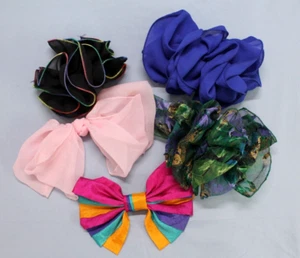VTG ASSORTED Lot 5 80s/90s OVERSIZED Chiffon Silk FRENCH HAIR CLIP BOWS BARRETTE - Picture 1 of 5