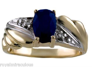 Rylos  Yellow-Gold -Plated  - Silver Ring Sapphire & Diamond 7X5MM  September - Picture 1 of 6