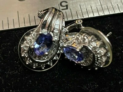 14K White Gold Iolite Diamond Stud Earrings -  - Image 1 of 4