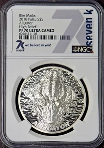 2018 Palau Silver $5 High Relief Alligator Bite Marks 7K NGC PF70UC ✪COINGIANTS✪ - Picture 1 of 2
