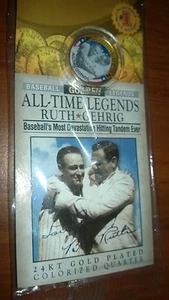 Baseball Legends 24KT Plated Statehood Colorized Quater Coin "RUTH & GENRIG" Coin - Bild 1 von 6