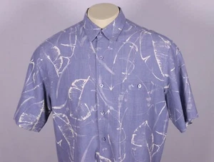 TORI RICHARD Men’s Large Silk Blend Aloha Shirt -Blue Multi Floral Leaves Print - Picture 1 of 10