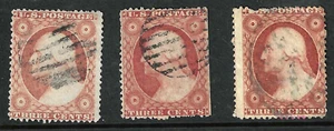 SC #26 x 3 Shades Circular Grid Fancy Cancel 3 Cent Washington 1857-61 US 83F71 - Bild 1 von 4