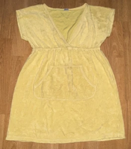 Splendid Yellow Terry cloth V-Neck Short Sleeve Dress Bathing Suit Cover - Small - Picture 1 of 10