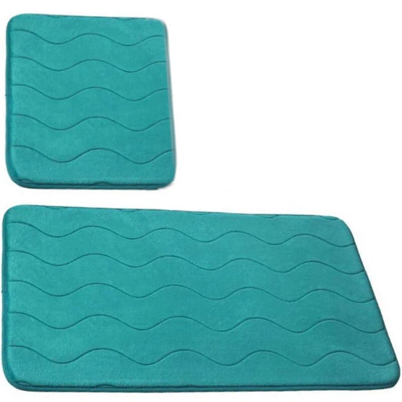 2 Tlg. Set Badematte Badteppich Badvorleger Grau Gelb Beige Blau Grün Schwarz - Bild 1 von 1