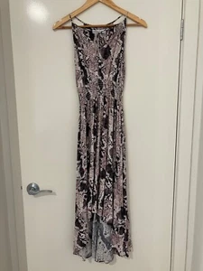 Forever New Dress Womens 6 Midi HILow SNAKE LIKE PRINT PINK STRAPPY STRETCH - Picture 1 of 5