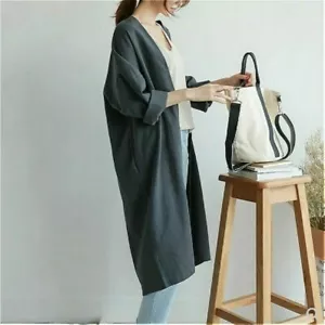 Women Long Loose Linen Coat Jacket Outerwear Top Casual Cardigan Baggy Vintage - Picture 1 of 13