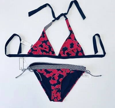 Gap Body 2 Piece Striped Bikini Swimsuit Reversible Sz Medium NWT Blue Red - Image 1 of 4