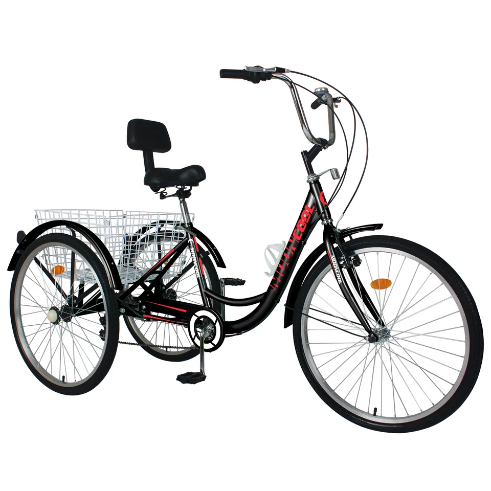 Triciclo para adultos Bicicleta de 3 ruedas Bicicleta de crucero para adultos Ruedas de 24/26 pulgadas Triciclos de 7 velocidades Foto 1 de 4