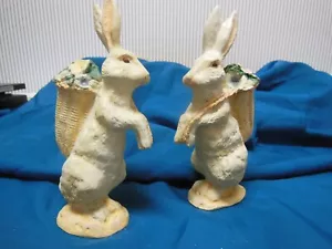 Matching Pair of Bunny Rabbit Figurines Sculpture Easter, 6 1/4" - Picture 1 of 7