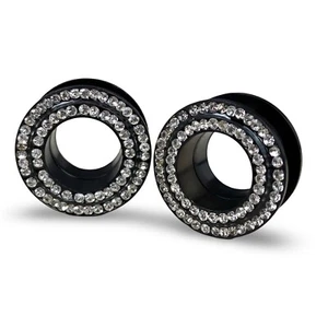 Pair of Black CZ STYLE 3 Screw on Tunnels set gauges plugs PICK SIZE - Picture 1 of 4
