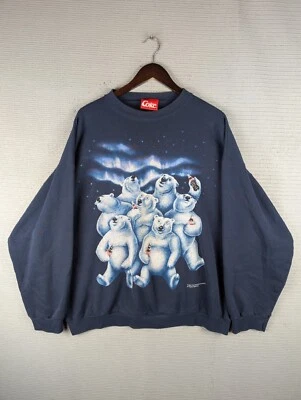 Sudadera De Colección Coca-Cola Oso Polar 2 Caras Luces del Norte Azul Marino Talla XL Foto 1 de 4