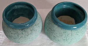 Vintage Pottery Planters with Light Blue Insert Ceramic Globes lot of 2 - Picture 1 of 14