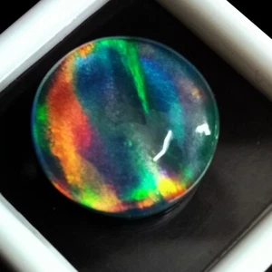 Certified Black Silk Fire Natural Opal 10-12 Ct Round Cabochon Loose Gemstone - Picture 1 of 12