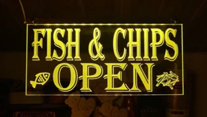 Fish and Chips Leucht LED Schild offen Neon Schaufenster Werbung - Bild 1 von 7