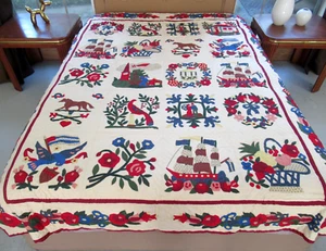 Vintage 1990er wahrscheinlich ARCH QUILTS amerikanisches Album Replik Applikation Quilt 87"x70" - Bild 1 von 24