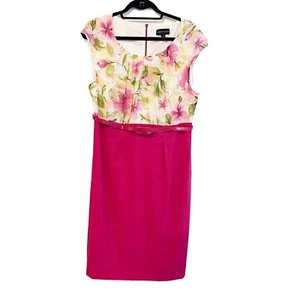 Connected Apparel Womens Dress Pink Floral Sleeveless Belted Round Neck Back Zip - Picture 1 of 11
