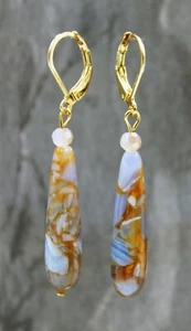 Glass Jewels Edelstahl Gold Ohrringe Ohrhänger Jaspis Träne Tropfen Perle #D059 - Bild 1 von 4