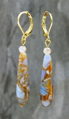 Glass Jewels Edelstahl Gold Ohrringe Ohrhänger Jaspis Träne Tropfen Perle #D059 - Bild 1 von 4