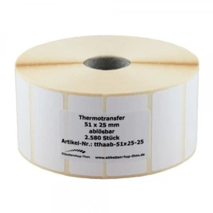 Thermotransfer - Haftetiketten auf Rolle - 51 x 25 mm - 2.580 Stück - ABLÖSBAR - Bild 1 von 1