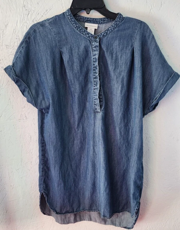 Liz Claiborne Womens Shirt Size:  LT Vintage Denim Lyocell Cotton Linen Henley - Image 1 of 4