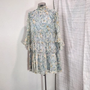 Storia Kleid Damen kleine Blumen Stufen Rüschen transparent Langarm Boho - Bild 1 von 18