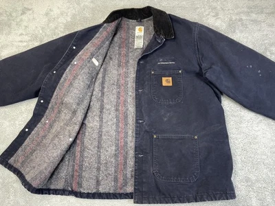 VTG Carhartt Chore Jacket Mens XL Navy CO2 MDT Canvas Blanket Lined Coat Rare - Image 1 of 4