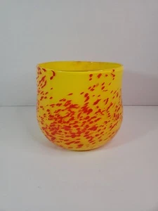 Art Glass Hand Blown Yellow And Red Glass Vase 6" - Picture 1 of 10