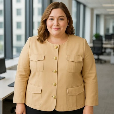 NEW Dennis Basso Womens 2X Blazer Gold Button Front Pockets Knit Career Jacket - Image 1 of 4