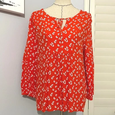 EUC Christian Siriano Women's Large Bright Orange Floral Peasant Blouse Tunic - Image 1 of 4