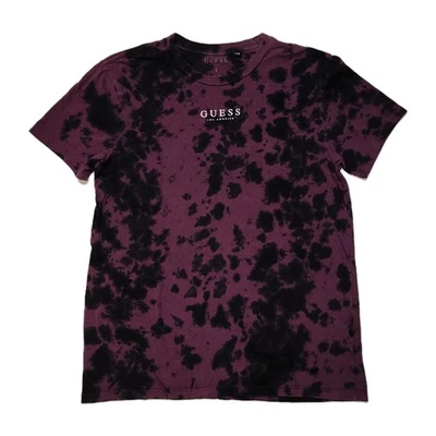 Camiseta GUESS masculina manga curta tie-dye gola redonda tamanho S roxo preto algodão - Imagem 1 de 4