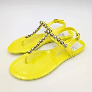 Stuart Weitzman Goldie Pearl Crystal Jelly Thong Sandals Yellow Size US6B EU36.5 - Picture 1 of 12