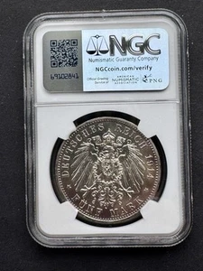 1914 A German States Prussia 5 Mark, NGC UNC Details-Cleaned, - Picture 1 of 2