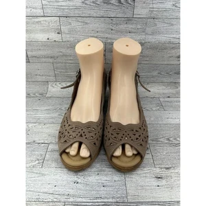 Spring Step Women Sz 40 EU Tan Leather Cutout Wedge Slingback Sandals Italy - Picture 1 of 10