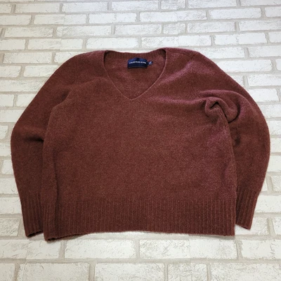 Suéter feminino Calvin Klein jeans marrom vermelho gola V mistura de lã com nervuras malha GG - Imagem 1 de 4