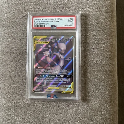 Unified Minds 2019 Pokemon Sun & Moon FA/Mewtwo Mew GX #222 PSA 9 Tag Team - Image 1 of 2