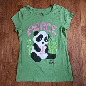 Mudd Girls size 16 Koala Peace Sign Graphic Long Green Short Sleeve Tee FLAWED - Picture 1 of 9