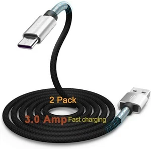 10Ft USB Type C Cable 2 PK Charge Samsung S10 A20 LG Stylo Charger Charging Cord - Picture 1 of 5