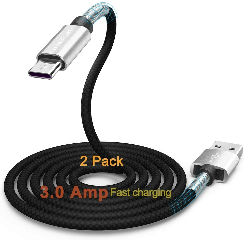 10Ft USB Type C Cable 2 PK Charge Samsung S10 A20 LG Stylo Charger Charging Cord - Image 1 of 4