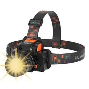 LED Rechargeable Headlamp Super Bright 7 Modes Warning Light Motion Sensor Zoom - Picture 1 of 13